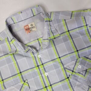 RuffHewn Men's 2X Grey Green‎ Short Sleeve Plaid 100% Polyester Fishing Boating